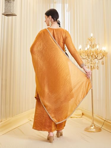 Image of MOKOSH Women's Silk Embroidered Anarkali Kurta and Sharara with Dupatta Set | Ethnic Set | Suit Set | Kurta Set