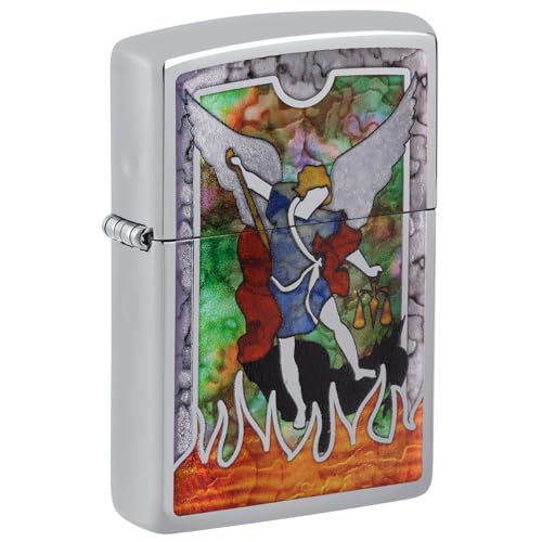 Encendedor Zippo Saint Michael High Polish Chrome miniatura 1