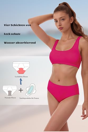 westag Periode Bademode Zweiteilige Bikini Set Menstruations Leckdicht Badeanzug Mitte Taille Bademode für Teen Girl Damen Rosa XXS-3