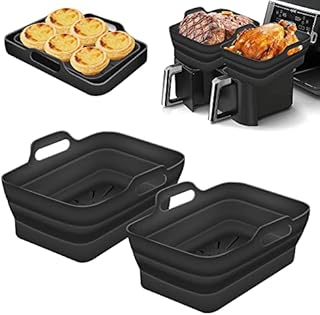 2PCS Foldable Silicone Liners for Ninjas Dual Air Fryer AF400UK & Tower T17088, Tuuyee 7.87inch Silicone Air Fryer Pot Basket, Ninja Dual Air Fryer Accessories (Black)