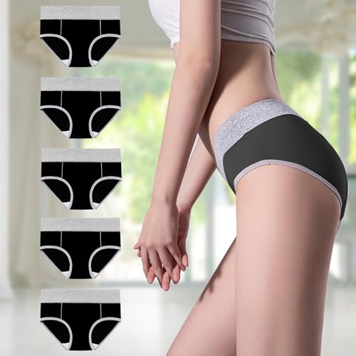 Womens Underwear Cotton Mid Waist Panties Full Coverage Stretch Briefs Soft Breathable Ladies Underwear Multipack