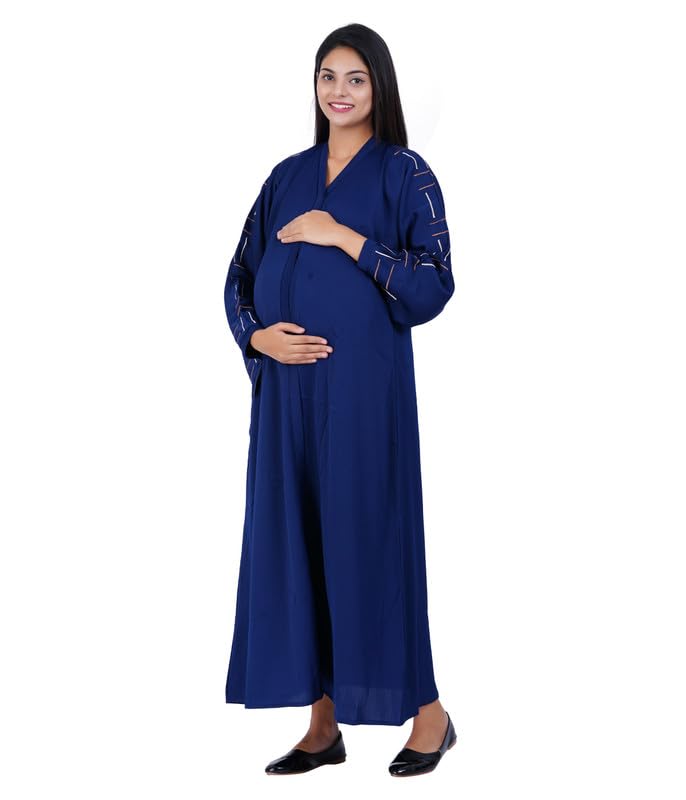 Image of Blue Threads Maternity Abaya | Maternity Dress | Comfortable & Breathable Fabric | Pregnancy Wear | Muslim Women Comfortable Clothing