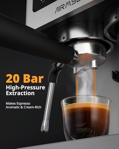 AIRMSEN Espresso Machines with Burr Grinder, 20 Bar, Milk Frother Steam Wand, Stainless Steel Coffee Maker for Home - Cappuccino Latte & Cold Brew Iced Coffee Maker & Americano - 4