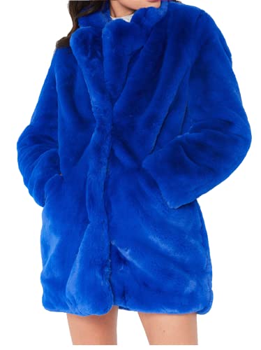 TOPONSKY Outwear Faux Fur Coats Collar Winter Outfits Furry Women Fuzzy Royla Blue L