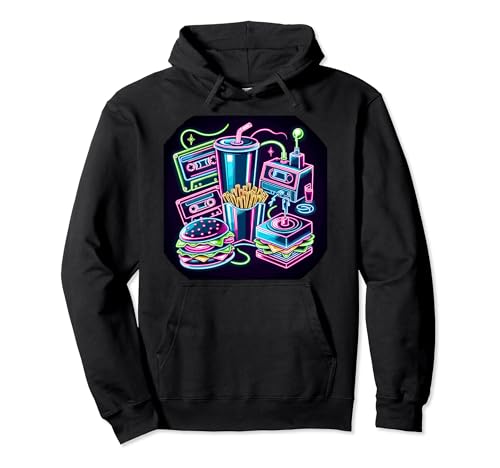 Retro Snack Blast - 80s Foodie Vector Art Pullover Hoodie