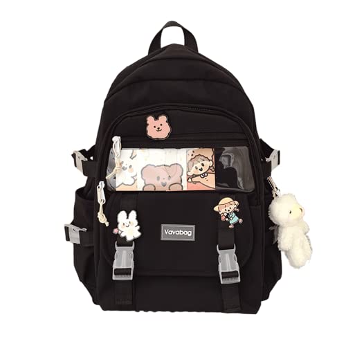 Mochila escolar cómoda contra dolores de espalda con diseño anime kawaii y espacio laptop
