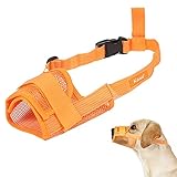 Keast Breathable Dog Muzzle with Adjustable Straps, Quick Fit Nylon Mesh Dog Mouth Cover to Prevent Biting, Screaming and Accidental Eating (L, Orange)