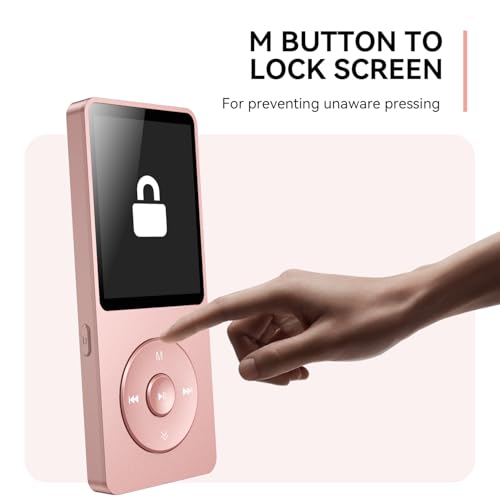 AGPTEK A02 MP3 Player with Bluetooth 5.3, 1.8 inch Screen Portable Music Player with Speaker, FM Radio, Voice Recorder, Supports Expanded Up to 128GB(Rose Gold, 64GB)