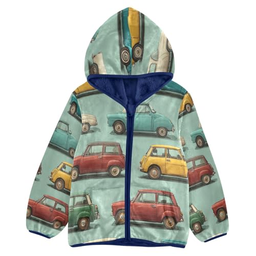 Colorful Cars in Repetitive Pattern Toddler Fleece Jacket Girl Boys Hooded Fleece Jacket Coat Warm