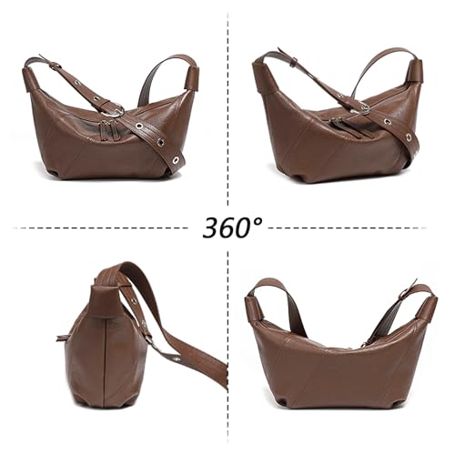 Image of MFFOR Genuine Leather Hobo Bags for Women, Crescent Bag Crossbody | Designer handbag, 9.8*3.9*7inch, Slouchy shoulder purse, Adjustable strap, Daily life
