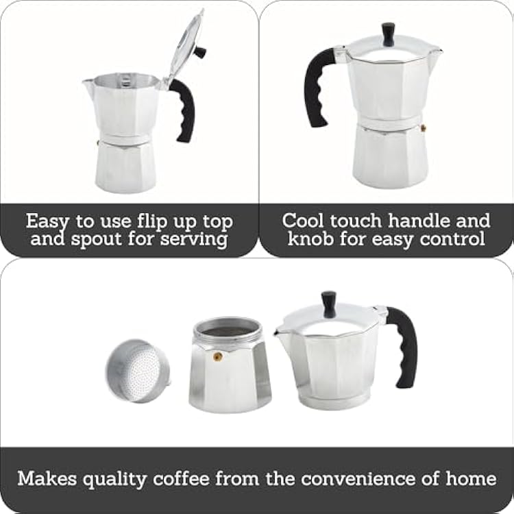 IMUSA 12-Cup Stovetop Espresso Maker, Cast Aluminum Coffee Maker, Cuban Coffee Brewer, Moka Pot Style, Portable Coffee Maker for Home, Camping, or Travel