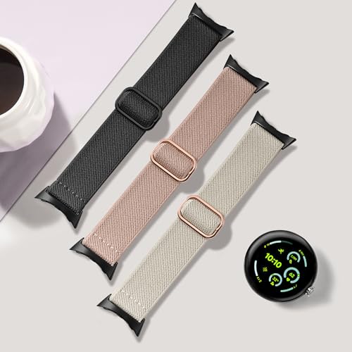 Tovimall Nylon Bands Compatible with Google Pixel Watch 3 45mm Watch Band,Elastic Adjustable Straps Soft Sport Wristbands Replacement for Pixel Watch 3 45mm Men Women(3 Pack)