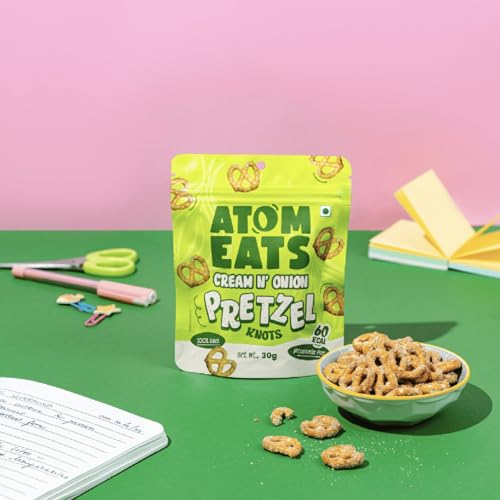 Image of Atom Eats Sour Cream & Onion Pretzels 30g | Bold & Creamy Mini Pretzel Knots with Real Onion, Chives & Parsley | 100% Baked | Crunchy Savory Snack for Me-Time, Office, Travel & Parties | Preservative-Free
