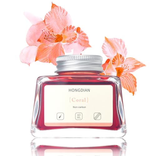 Image of Hongdian Fountain Pen Bottled Ink Coral Color, 60ml Non Carbon Inkwell Bottle, Artist Calligraphy Ink