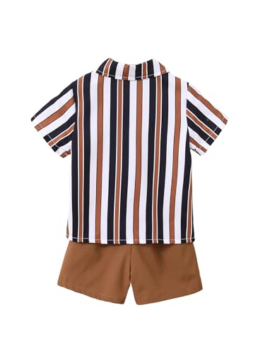 Image of Boys 2 Pieces Summer Outfits Short Sleeve Button Down Striped Shirts and Shorts Sets for Kids