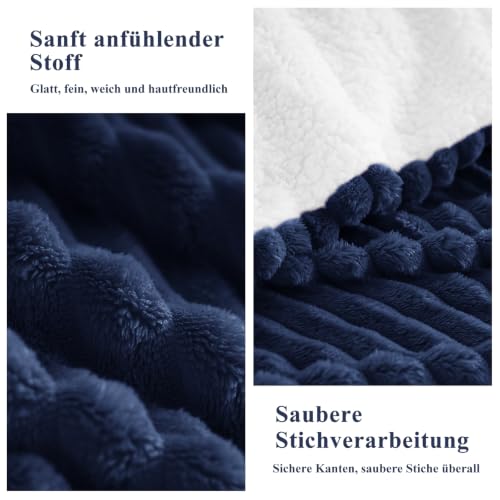 Aisbo Dicke Cord Sherpa Decke Blau - Warme Kuscheldecke Flauschig 130x150 cm Winter Plüsch Kuscheldecken als Sofadecke Couchdecke Überwurf… – Ansicht 6