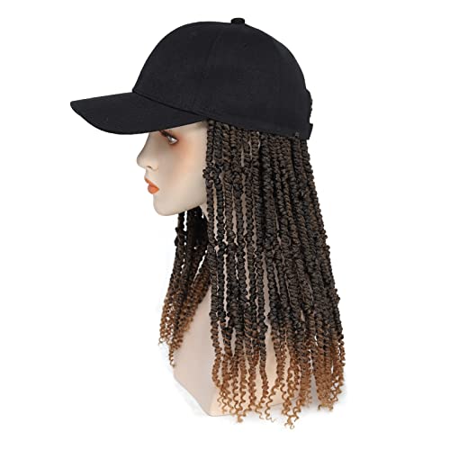 Alirobam Hat Wig Short Baseball Cap Wig With Pre-Twisted Ombre Brown Passion Twist Hair Extensions Synthetic Curly Ends Wig Hat Adjustable Black Baseball Hat Wig For Black Women(14Inch, T27) #TOP3