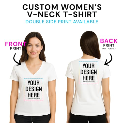 Personalized Women's V-Neck T-Shirt – Custom Image & Text, Design Your Own Front & Back Print, Customizable Tee Gift3