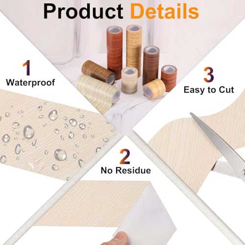 Image of PATIKIL Wood Grain Tape 4.7 inch x 32 ft, Self-Adhesive Wood Texture Repair Tape Realistic Wooden Effect Patch for Furniture Cabinets Floor Walls, Poplar Wood