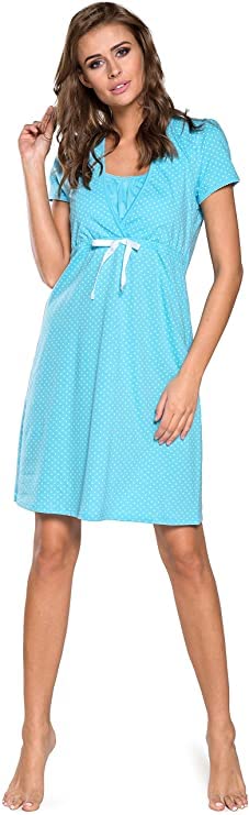 Italian Fashion Chemise de Nuit Allaitement | Pyjama Grossesse et Maternité | Pyjama Femme Enceinte pour la Maison et l’Hôpital | Tenue Maternité Accouchement avec Nœud S-XXL