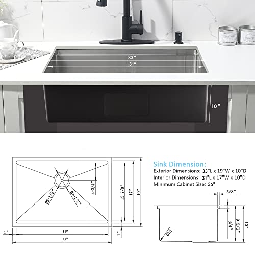 33 Inch Undermount Kitchen Sink Stainless Steel -Bokaiya 33X19 Undermount Workstation Sink 16 Gauge Deep Single Bowl Stainless Steel Kitchen Sink With Cutting Board #TOP7