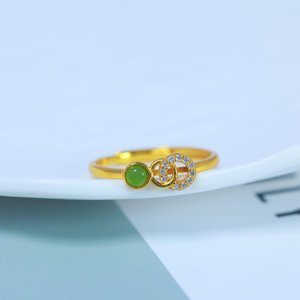 S925 Silver-Inlaid Natural Jasper Round Bead Ring Opening Adjustable Including Certificate