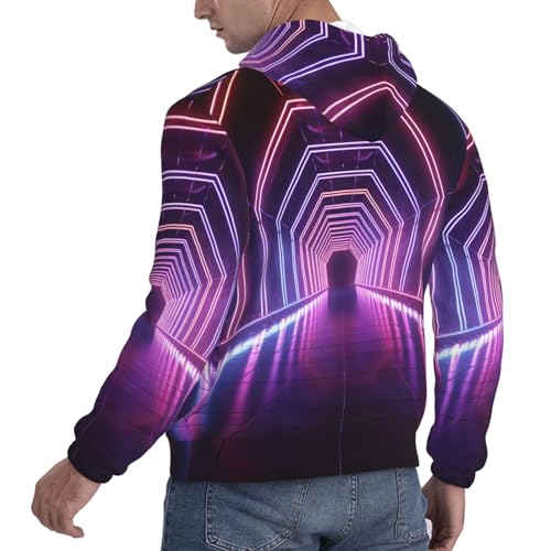 Men's Fleece Pullover Hoodie Long Sleeve Hooded Neon Lights Tunnel Sweatshirt Casual Shirts With Pockets4