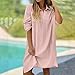 Women's Summer V Neck Shirt Dress Loose Casual Rolled Sleeve Lapel Collar A-Line Midi Shift Tunic Dresses Beach Cover Up Pink
