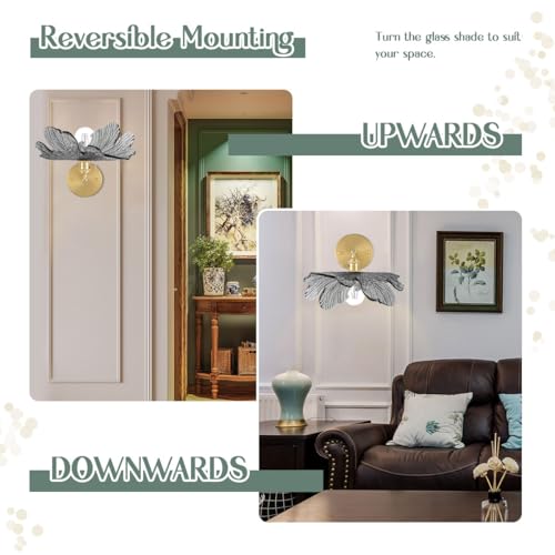 Image of Vintage Wall Sconce Gray Flower 1-Light Bathroom Vanity Light | Gold Brass Wall Light with Flower Glass Shade Hradwired Mid Century Modern E26 Base for Over Mirror Bedside Bedroom Doorway