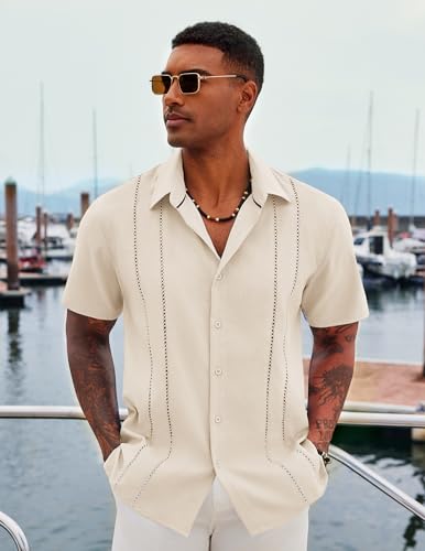 COOFANDY Men's Cuban Guayabera Shirt Casual Short Sleeve Button Down Shirts Summer Beach Shirts2