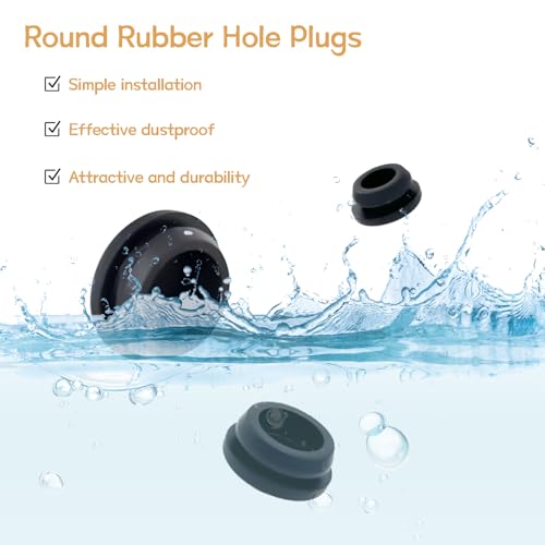 Image of 62PCS 6 Sizes Black Rubber Plugs for Round Holes Silicone Plugs, 1 inch 3 /4 inch 5 /8 inch 1 /2 inch 3 /8 inch 1 /4 inch Round Hole Plug Snap Locking, Used for Furniture DD036-b