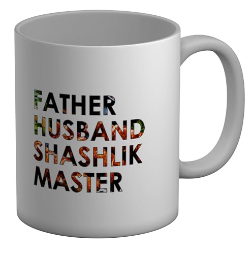 Shopagift Father Shashlik Master Mug Grill Barbecue Skewer White 11oz Large Ceramic Cup