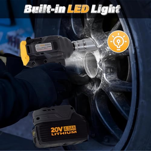 Image of Cordless 20V Impact Wrench Driver | 2x 4.0Ah Battery & Fast Charger | Impact Driver High Torque Brushless Impact Gun Includes LED Work Light Variable Speeds for Car | Truck RV | Mower
