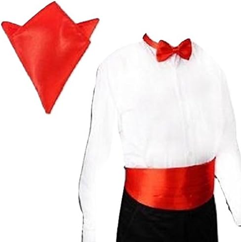 L&CNew Italian Satin Cummerbund and Bow Tie and Hanky Set 30 Colors Event Gift (Red orange)