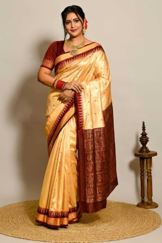 Image of NEW COLLECTION Women's Odisha Handloom Sambalpuri Pata Saree Temple Border Pasapalli Bomkai Buti Boyanika Design Saree Banarasi Soft Papa Silk Simple Ethnic Orissa Sari with Blouse Piece