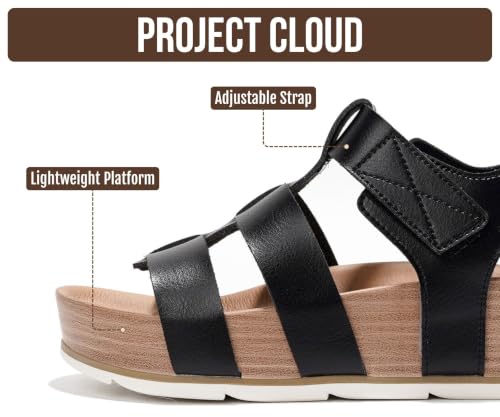 Image of Project Cloud Platform Sandals Women - Strappy Wedges with Comfortable Plush & Soft Insole - Lightweight & Non Slip Platform Sandals for Women 2026