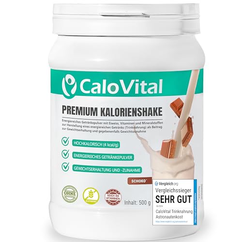 Trinknahrung hochkalorisch für Gewichtszunahme | Kohlenhydrate & Eiweiß als Kalorien Shake | Hochdosiert mit vielen Vitaminen | CaloVital - Premium Qualität aus Deutschland (Schoko 500g)
