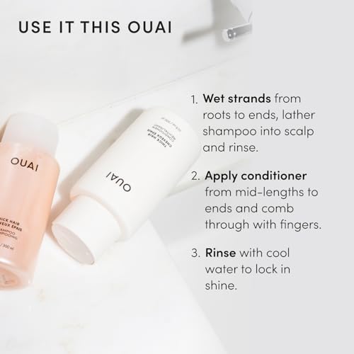 Image of OUAI Thick Hair Shampoo and Conditioner Set - Sulfate Free Shampoo and Conditioner for Thick Hair Care - Moisturizes, Strengthens & Fights Frizz - Made with Keratin & Shea Butter (10 Fl Oz)