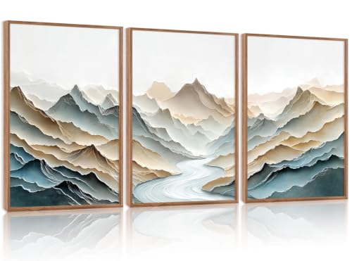 Image of CHDITB 3D Textured Mountain Wall Art, Neutral Earth Tone Landscape Decor
