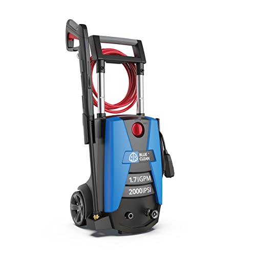 AR Blue Clean BC383HS Electric Pressure Washer-2000 PSI 1.7 GPM 13 Amps Bayonet Connect Accessories Telescopic Handle On Board Storage Portable Pressure Washer High Pressure Car Washer Patio