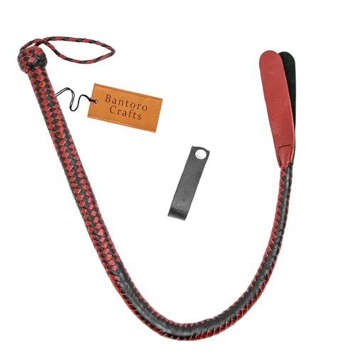 3 Pieds / 0,90 mètre Fouet en Cuir de Vachette Fouet 8 Tresses Fouet à Deux queues avec pagaie Fouet tressé équestre Queue de Dragon Flogger cravache