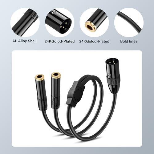 PNGKNYOCN XLR Male to Dual 6.35mm Y Splitter Cable,3Pin XLR Male Dual 6.35mm (1/4inch) TRS Female Microphone Audio Converter Cable(0.5M/1.6FT) - Image 4