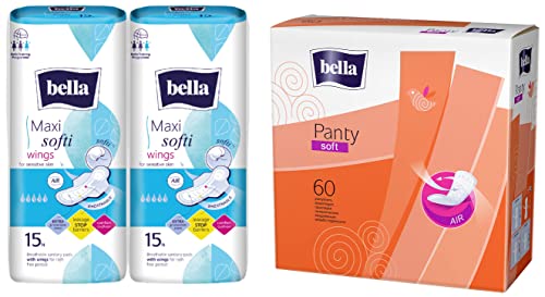Image of Bella Maxi Soft Wings Classic Sanitary Pads - 15 Pieces (Pack Of 2) & Panty Soft Classic Liners, Pack Of 60 Scent: Unscented
