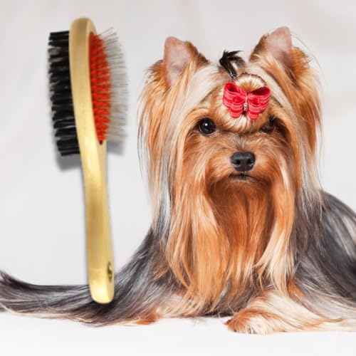 Escova Dupla para Pelos Longos de Cachorros e Gatos com Cabo de Madeira para Desembaraçar Pelos de P