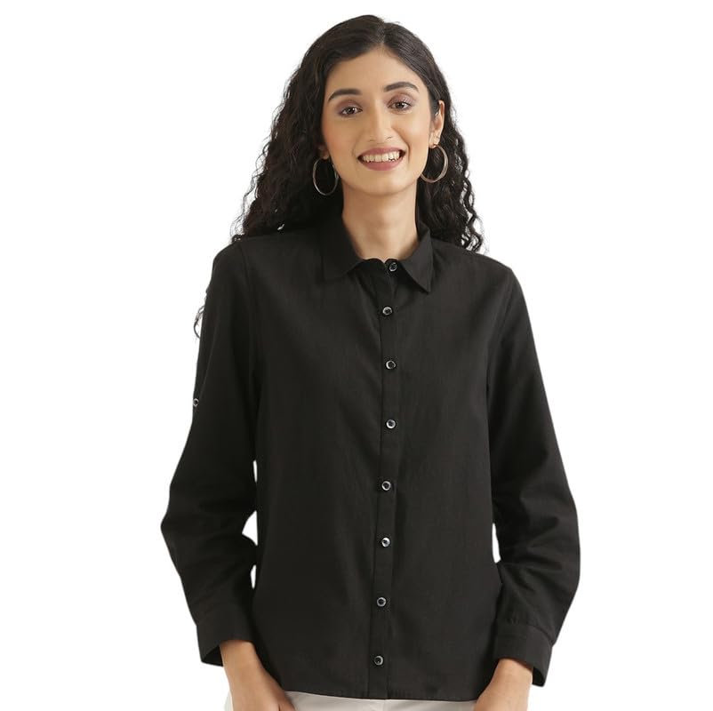 Image of SAADAA Airy Linen Shirt | Solid Regular Fit Casual Shirts Stylish for Women