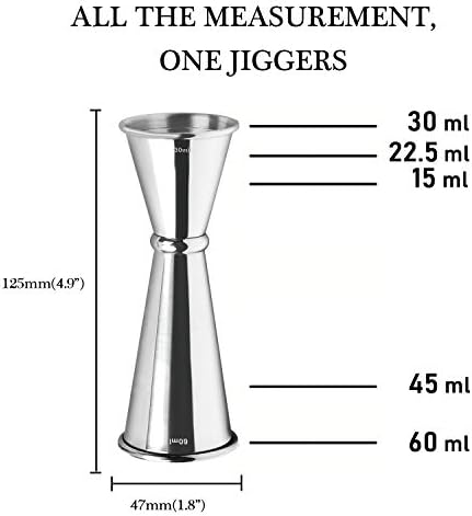 Keepaty Koktajl Jigger Dual Spirit miarka  stal nierdzewna 304, 30 ml, 60 ml, miarka, do baru, domu, barmana, na imprezę, wino (30/60 ml)