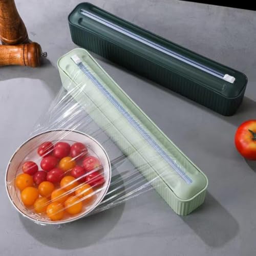 Image of Wall-Mounted Plastic Wrap Dispenser with Cutter | Magnetic Refrigerator Mount, Kitchen Food Wrap Holder & Cling Film Organizer