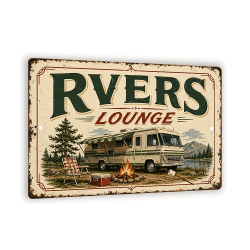 Vintage "Rvers Lounge" Metal Sign - Porcelain Enamel Style Wall Decor