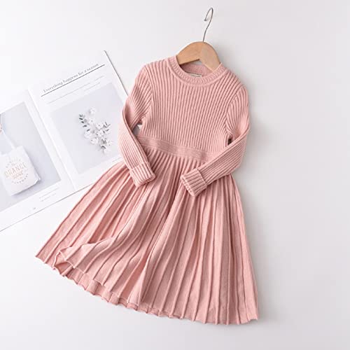 Toddler Baby Girls Sweater Dress Long Sleeve Crewneck Knit A-Line Dresses Fall Winter Warm Solid Pullover4