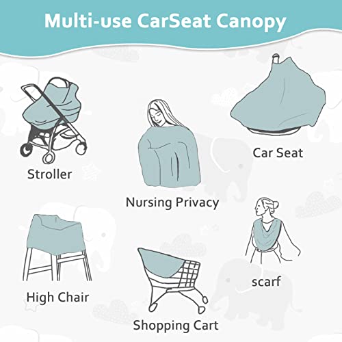 Image of Breathable Car Seat Cover for Babies, Multi-use Cover Carseat Canopy, Soft Breastfeeding Cover, Car Seat Covers for Bbies, Boys & Girls Shower Gift, Elephant